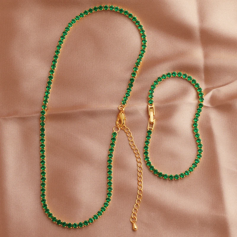 

Green Zircon Round Necklaces and Bracelets Luxury Temperament Women's Wedding Trend Choker Necklaces Accessory Party Jewelry