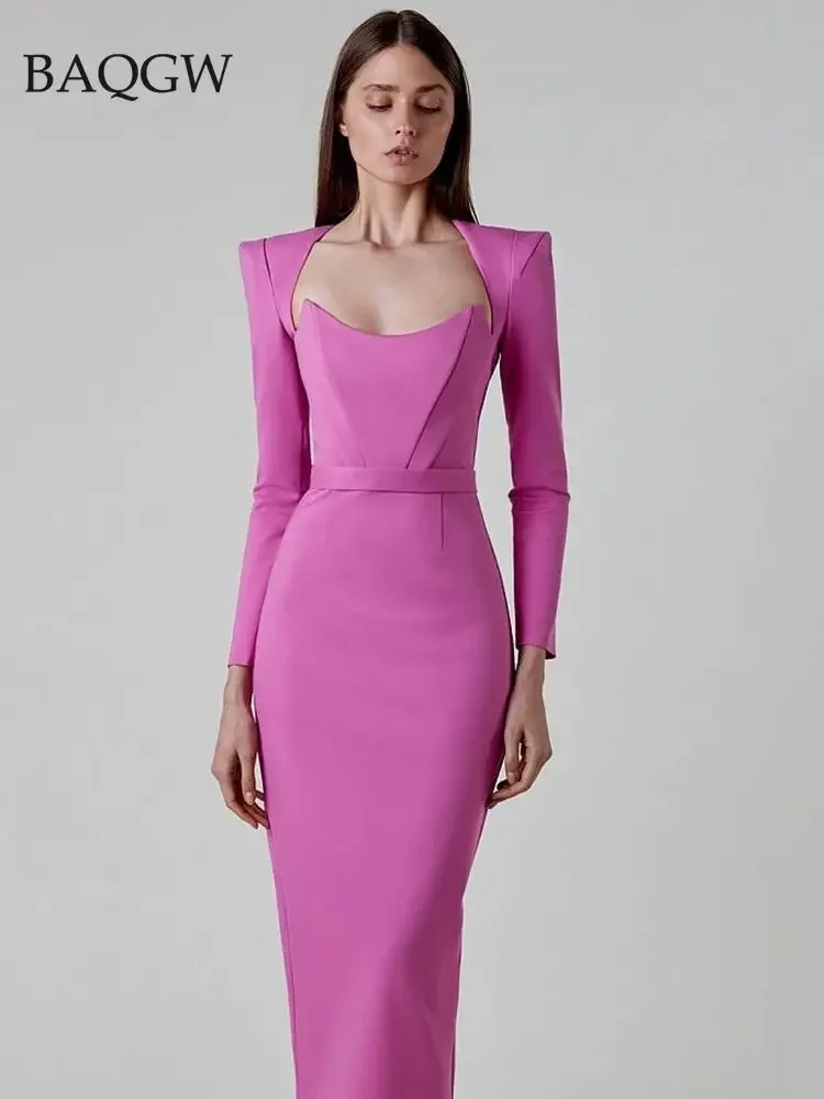 Женское облегающее платье с V-образным вырезом и длинным рукавом