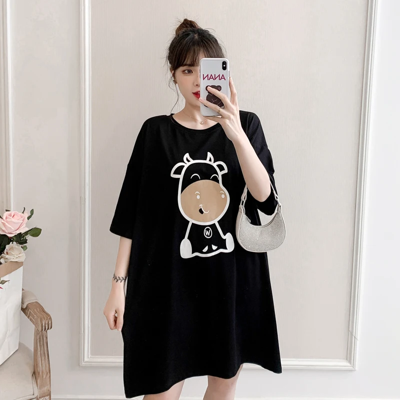 

2092# Summer Casual Cartoon Printed Cotton Maternity Tees Loose Straight T Shirt Clothes for Pregnant Women Pregnancy Tops