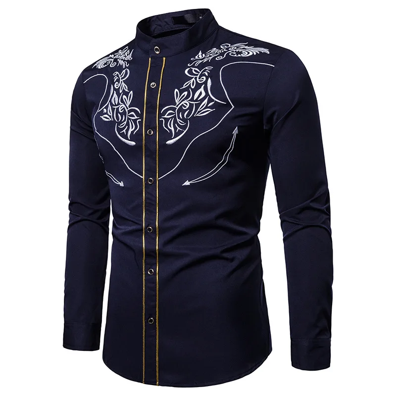 Fashion 3D Pattern Embroidery Long-sleeved Slim Shirt Men's 2022 New Korean Wedding Dress Shirt Autumn Winter Casual Wild Jacket