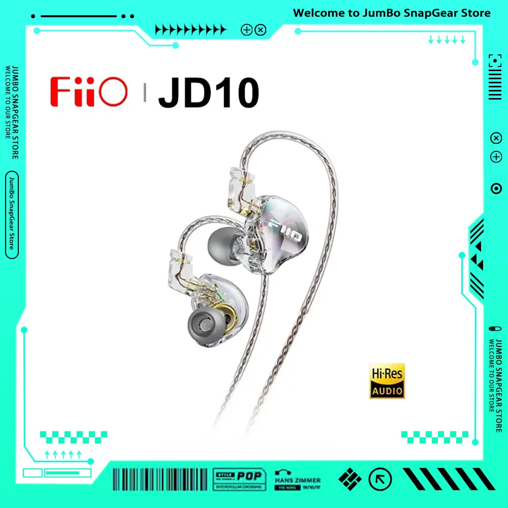 Фото Наушники FiiO JD10 с разъемом 3.5 мм / Type-C, проводные, внутриканальные, Hi-Res Audio, HIFI, стерео, с усиленными басами, для спорта и игр №1