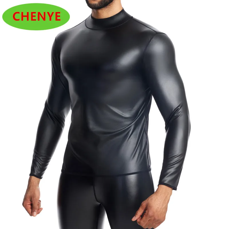 Мужская мокрое нижнее белье Длинные рубашки из искусственной кожи облегающие