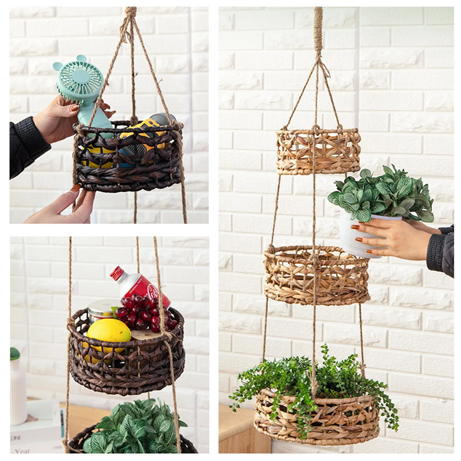 

Hanging Plant Holder 3 Tier Hand-woven Hanging Basket Plant Flower Pot Hanging Planter For Garden Outdoor Decor Home Organizing