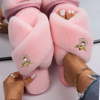 women slippers fuzzy slides designer honeycomb decor faux fur sandals luxury fluffy slippers ladies flat fur shoes new arrival