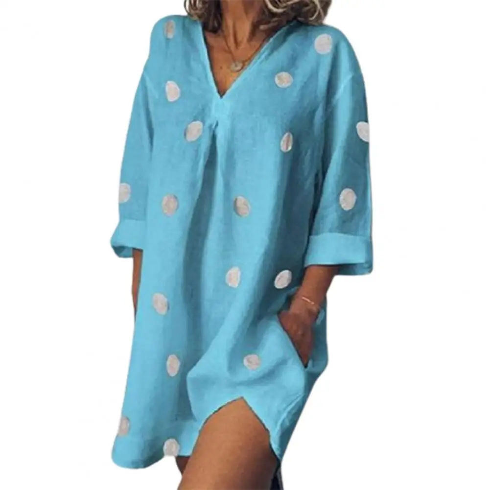 

Women Dress One-piece Plus Size Casual Summer Slit Design Nine Split Sleeves Beach Dress for Home