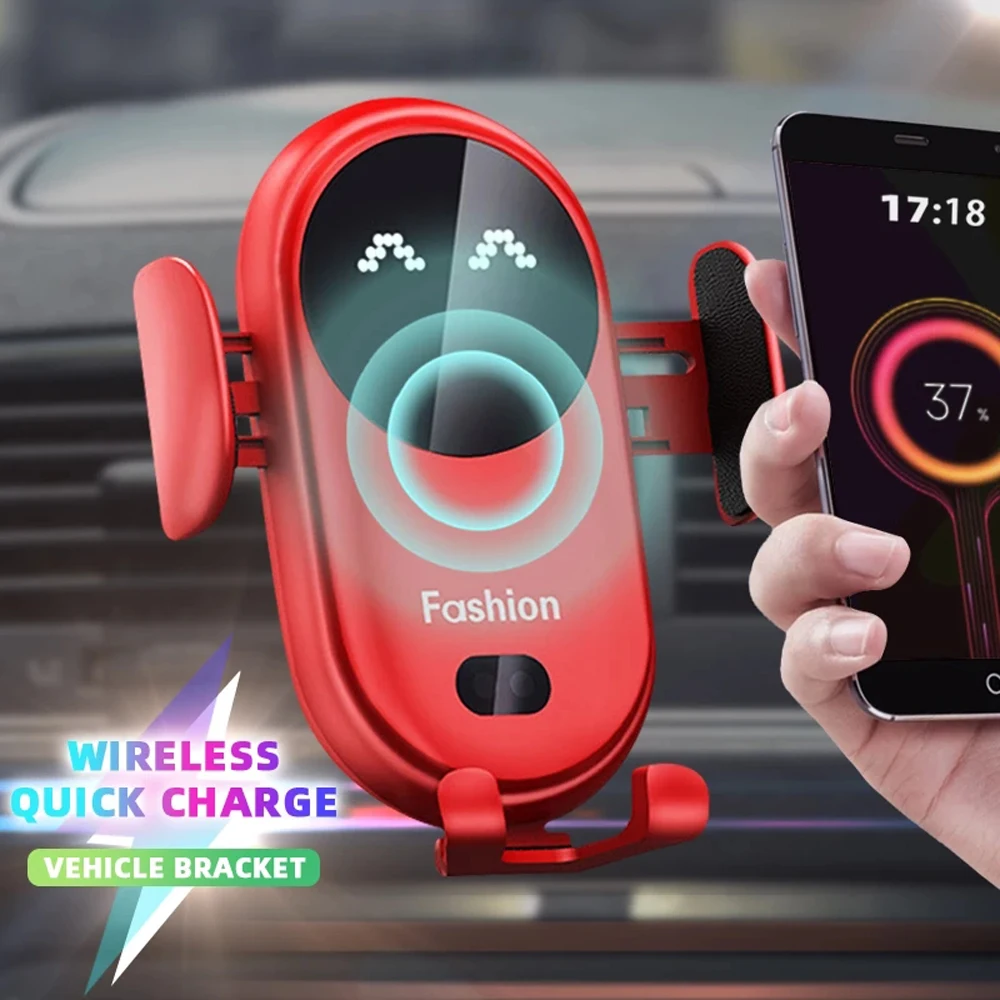 

Car Wireless Charger Holder Wireless Charging Stand Charger Auto Infrared Sensor LED Mobile Phone Holder In Car Mount Air Vent