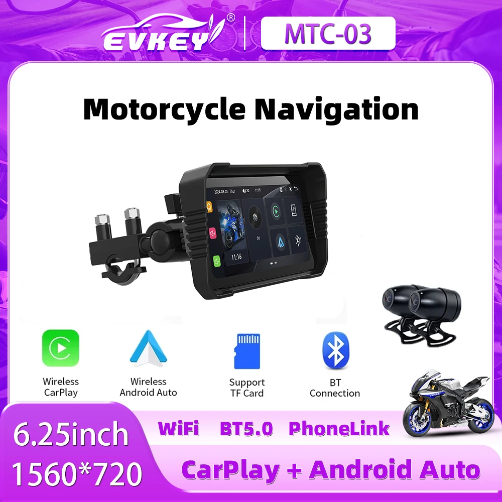 EKIY Мотоцикл GPS 6 25 дюйма Мото-навигация Водонепроницаемый экран Carplay Портативные