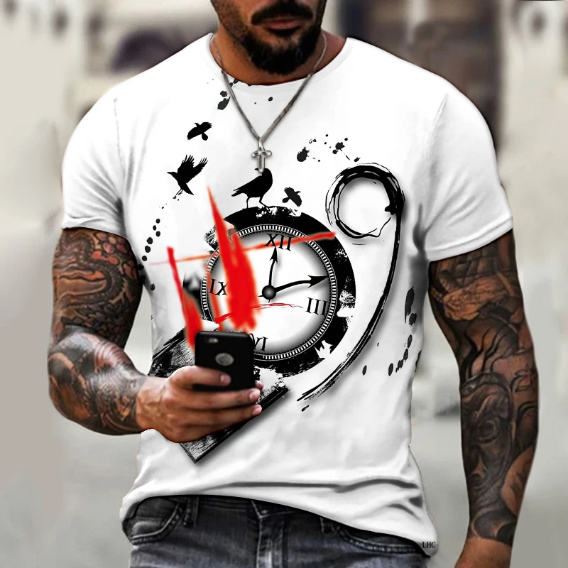 Мужские футболки с 3D принтом коллекция ужасов топы винтажные часы уличный компас