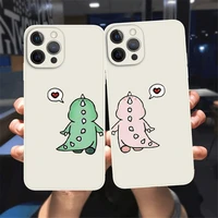 hot cute couples dinosaur phone case for iphone 13 12 11 pro max xsmax xr x 8 7 plus white liquid silicon soft bumper back cover