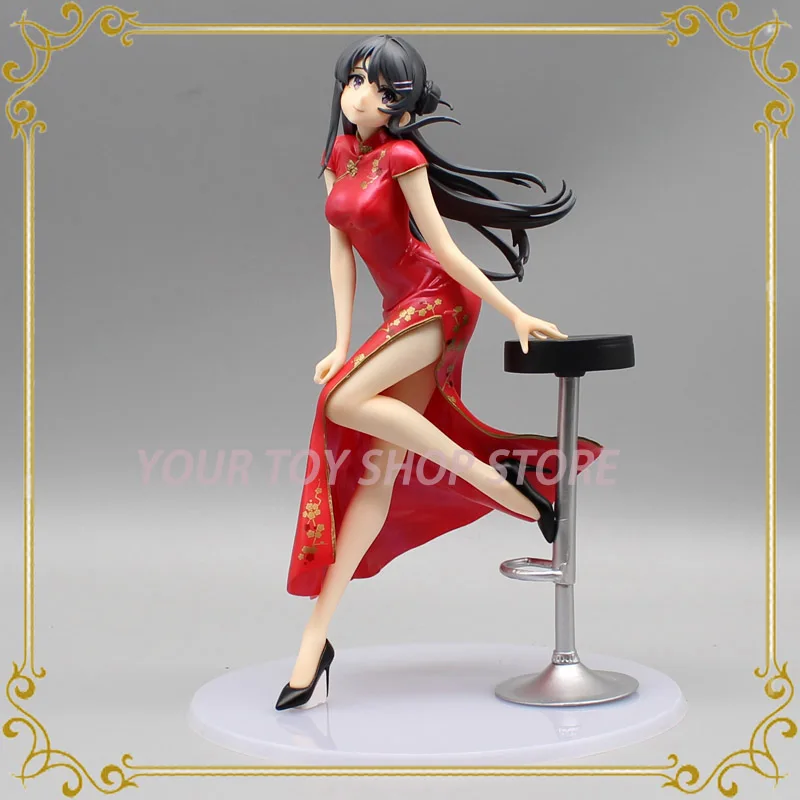 

22cm Mai Sakurajima Anime Figure Sexy Girl Cheongsam Rascal Does Not Dream Of Bunny Girl Senpai Action Figure Collectible Gifts