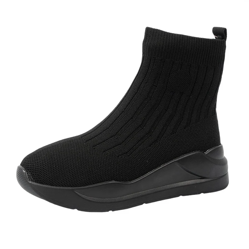 

2023 Fashion Brand Socks Shoes Breathable High-top Women Flats Sneakers Stretch Fabric Casual Ladies Shoes Plus Size