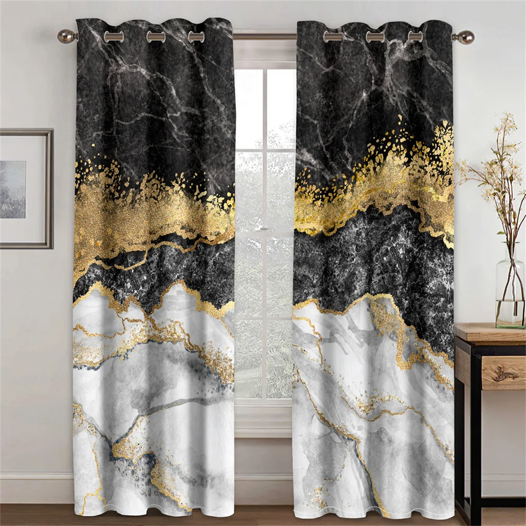 

3D Digital Print Luxury Golden Polyester Thin Shading Window Curtain for Living Room Bedroom Bathroom Decor Hooks