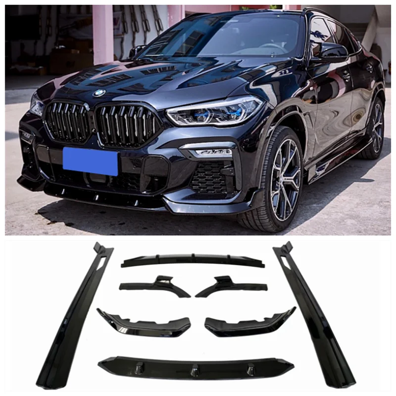 

For BMW G06 X6 2019-2022 High Quality ABS black Front Lip + Rear Diffuser Spoiler Splitters + Side Skirt+ Rearview mirror Cover