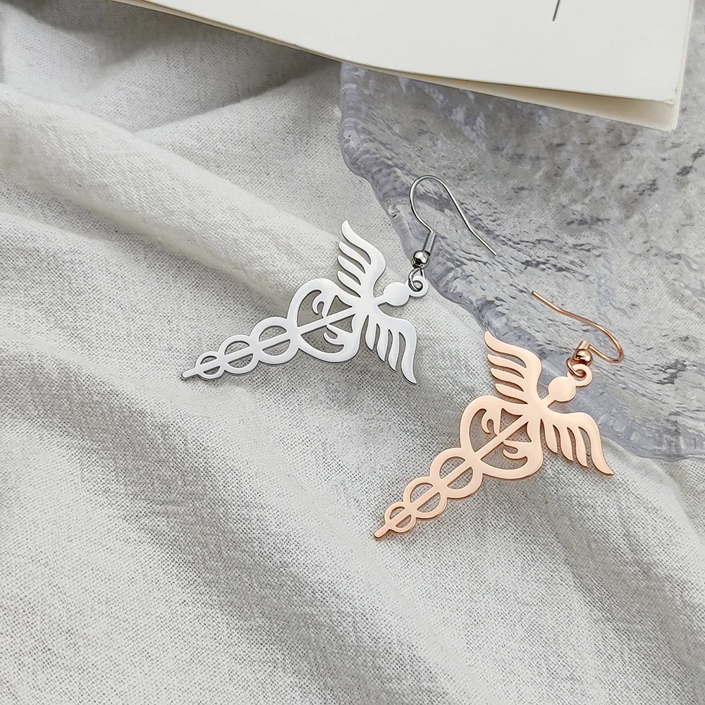 Silver Gold-Plated Angels Serpent Sword Dangle Earrings for Women Stainless Steel Luxury Deaign Drops Studs Accessories