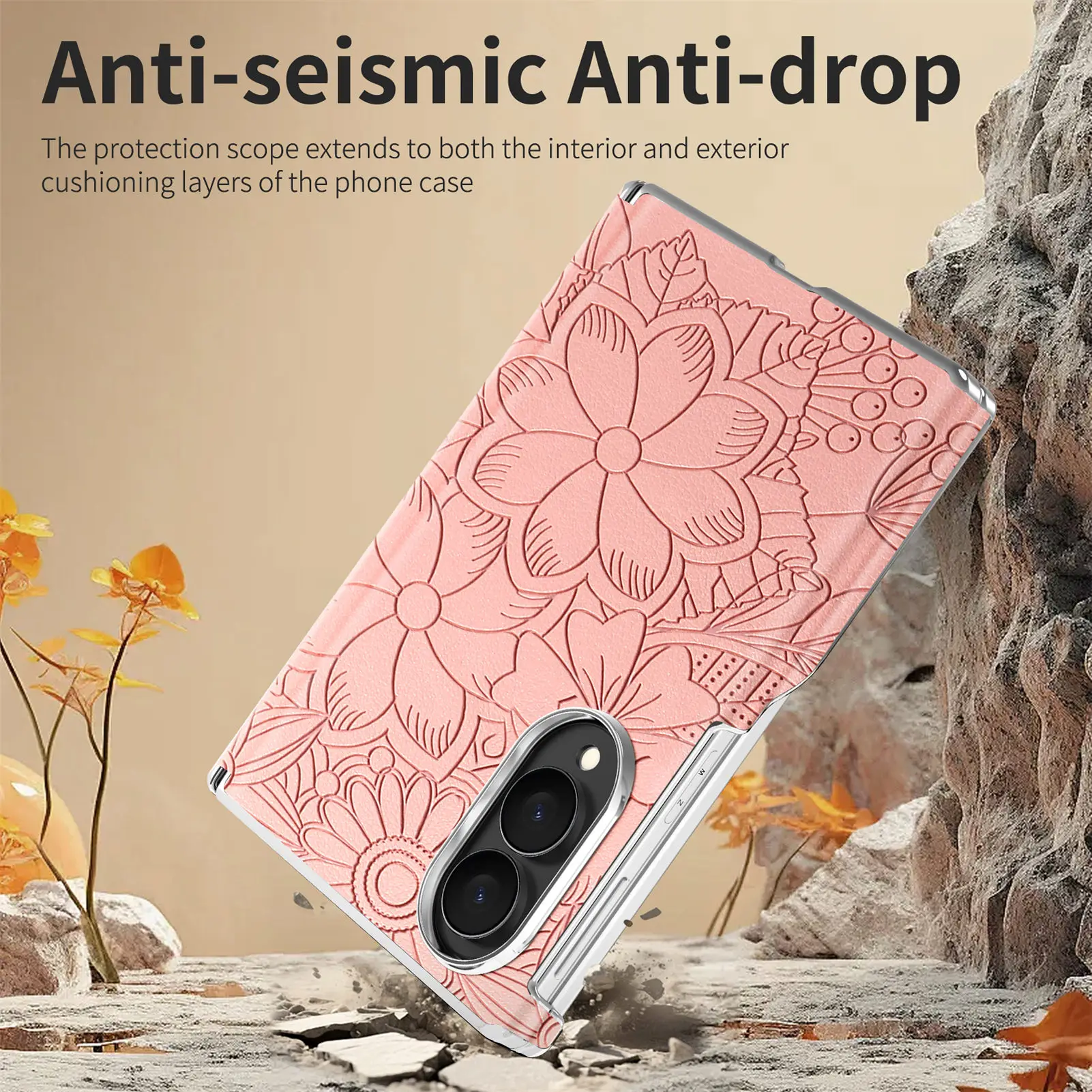 Фото ‌ Модный кожаный чехол с магнитной застежкой и тиснением для Samsung Z Fold 8, ударопрочный, с защитой центральной оси, совместимый с MagSafe ‌   Тонкий чехол №3