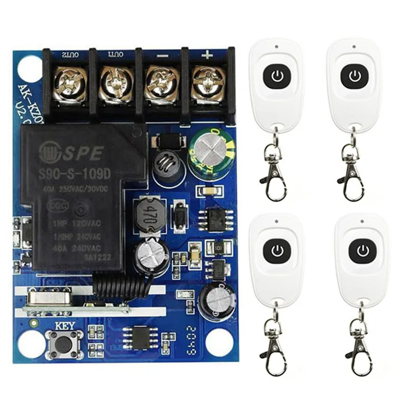 Беспроводной Радиочастотный пульт дистанционного управления, 433 МГц, 12 В, 24 В, 48 В постоянного тока, 30 А, релейный выход, модуль радиоресивера, переключатель, контроллер, гаражные двери