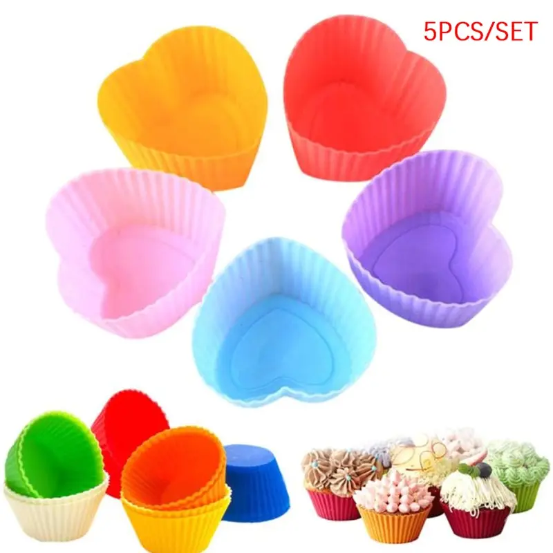 

4/5pcs Silicone Mold Heart Sunflower Cupcake Soap Silicone Cake Mold Nonstick Heat Resistant Muffin Baking Molds