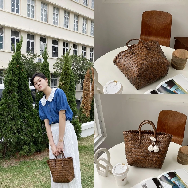 

2023 New Niche Tote Vegetable Basket Bag Straw Bag Hundreds of Beach Bags Handmade Weaving Bags women's bags trend backpack tote