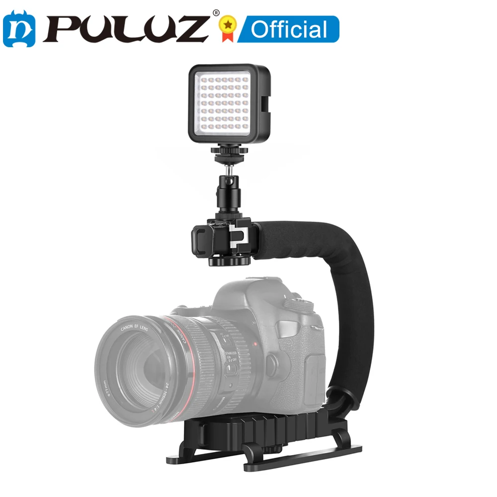 

PULUZ U/C Shape Portable Handheld DV Bracket Stabilizer + LED Fill Light Kit with Cold Shoe Tripod Head for All SLR Cameras & DV