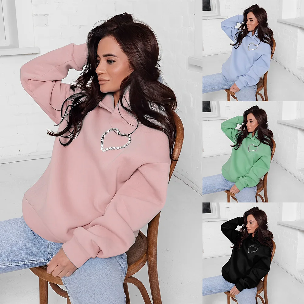 

Autumn Women New Back Heart Hollow Pullover Korean Version Fashion Casual Heart Hooded Loose All-Match Y2k Sweatshirt Hoodie Top