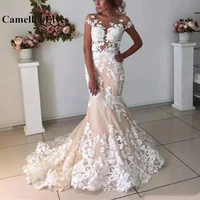 exquisite sexy mermaid wedding dress for women 2022 backless lace floral applique bridal dress v neck bridal gown robe de mariee