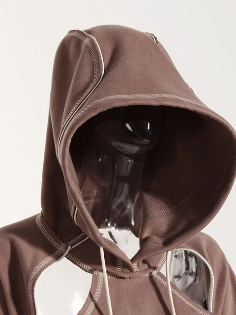 [EAM] Brown Back Bow Irregular Cut-out Sweatshirt New Hooded Long Sleeve Women Big Size Fashion Tide Spring Autumn 2022 1DF1820 4