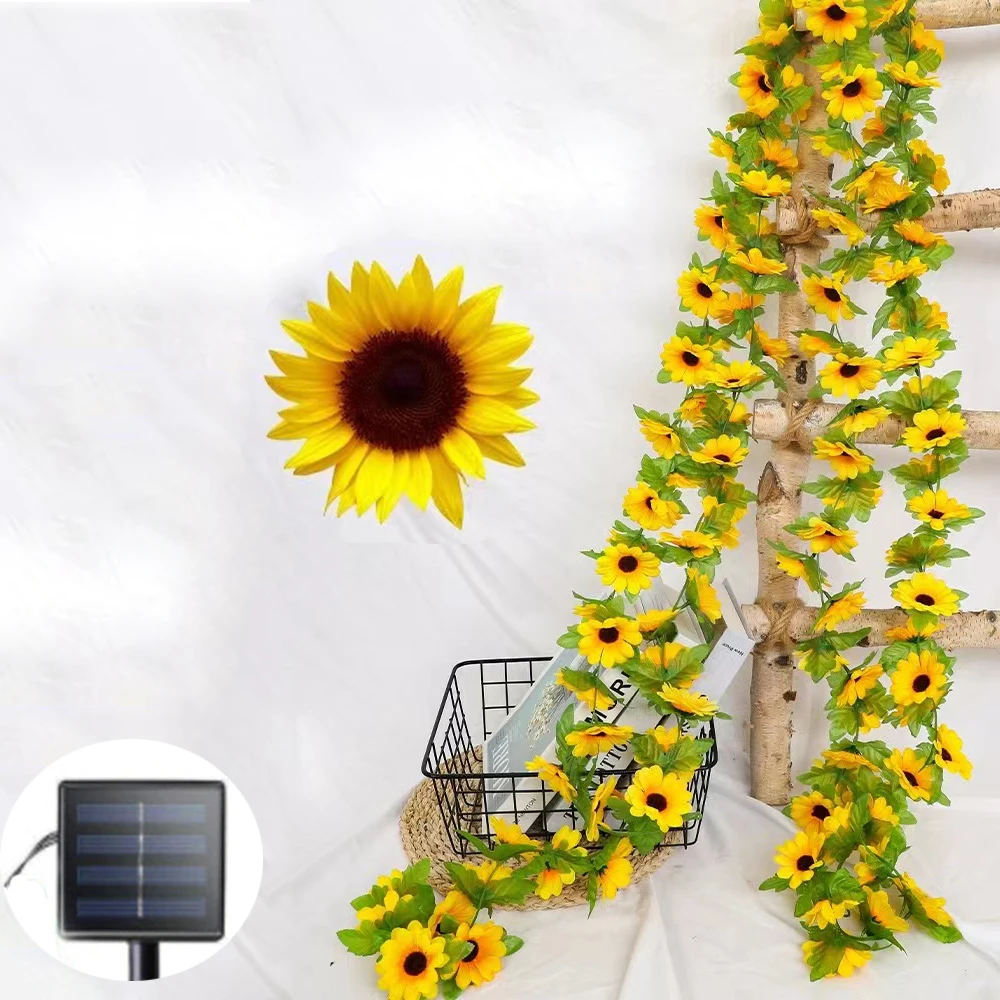 

Solar Sunflower Rose Vine String Light Artificial Ivy Garden Lamp 100 LED Fairy Light Curtain Christmas Garland Weding Decor