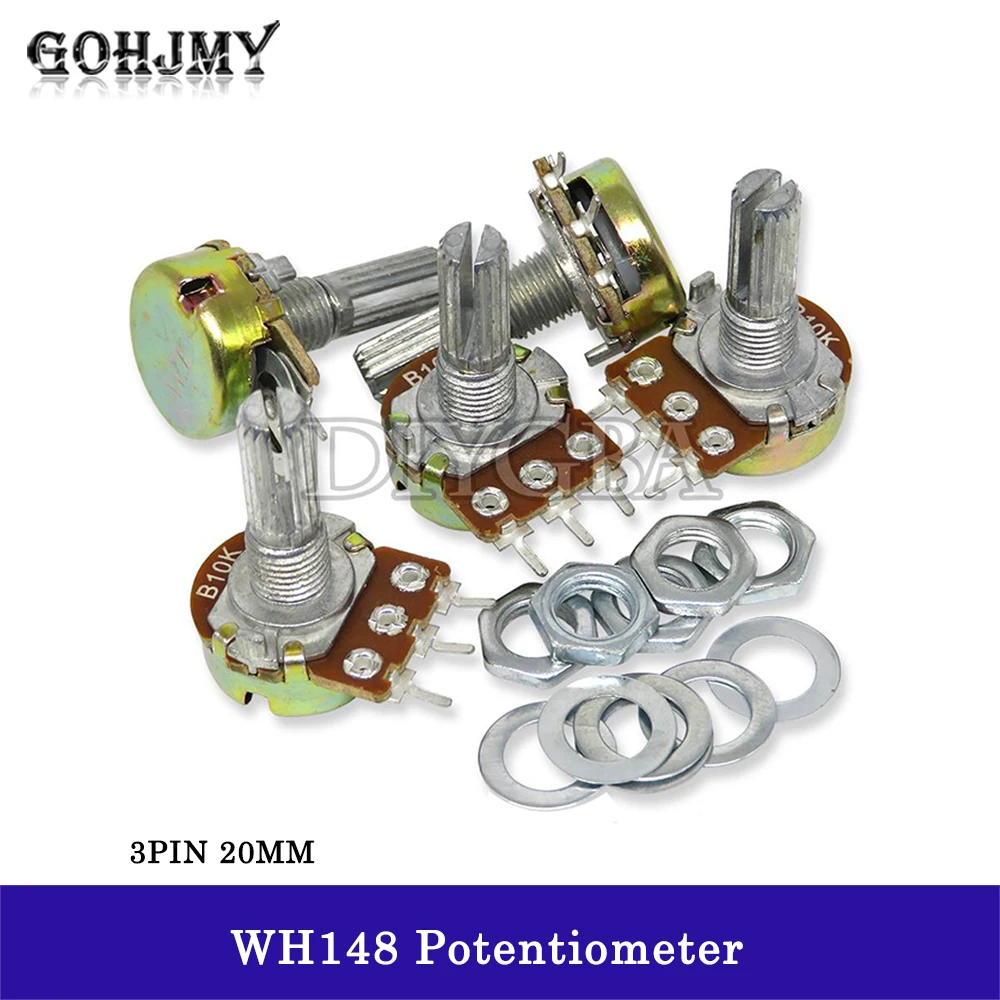 10 шт. потенциометр WH148 1K ~ 1M 3 контакта 20 мм 102 103 104 105 201 202 2K 5K 10K 20K 50K 100K 250K 500K