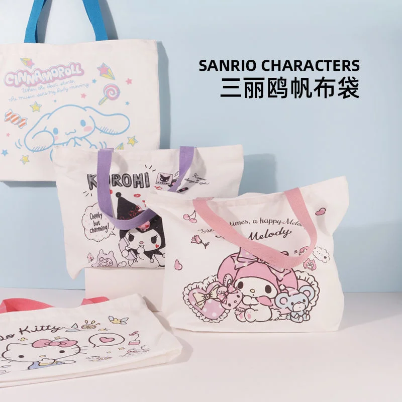 

Sanrio Hello Kitty Bags MyMelody Canvas Cartoon Print Bags Kuromi Girls Fashion Casual Pacakge Eco Handbag Shoulder Bags Handbag