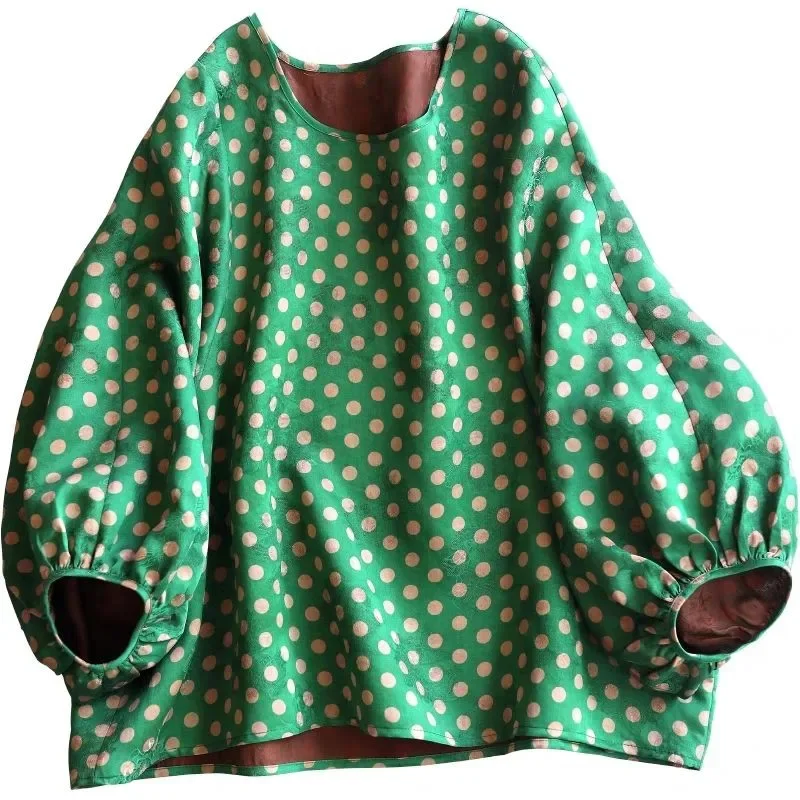 Блузка женская в стиле ретро, зеленый горошек, осенняя литературная ...