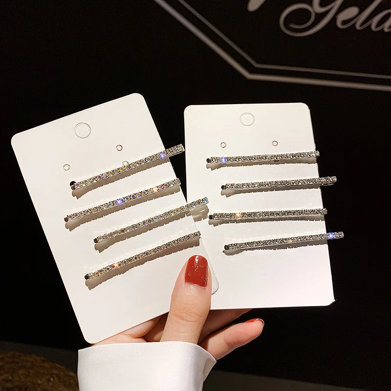 

4pcs/set Diamond One-word Clip Hairpin Headwear Bling Bangs Fashion Temperament Side Clip Hair Accessories Women's Headwear