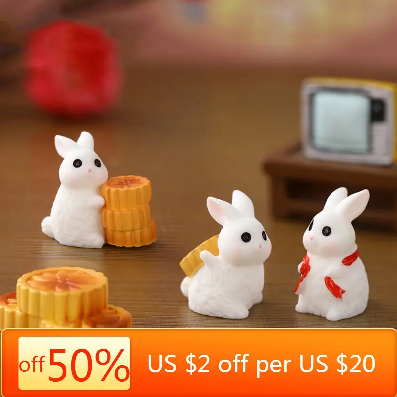 

1Pc Cartoon Cute Mid Autumn Festival Series Rabbits Micro Landscape DIY Resin Decoration Desktop Home Ornaments
