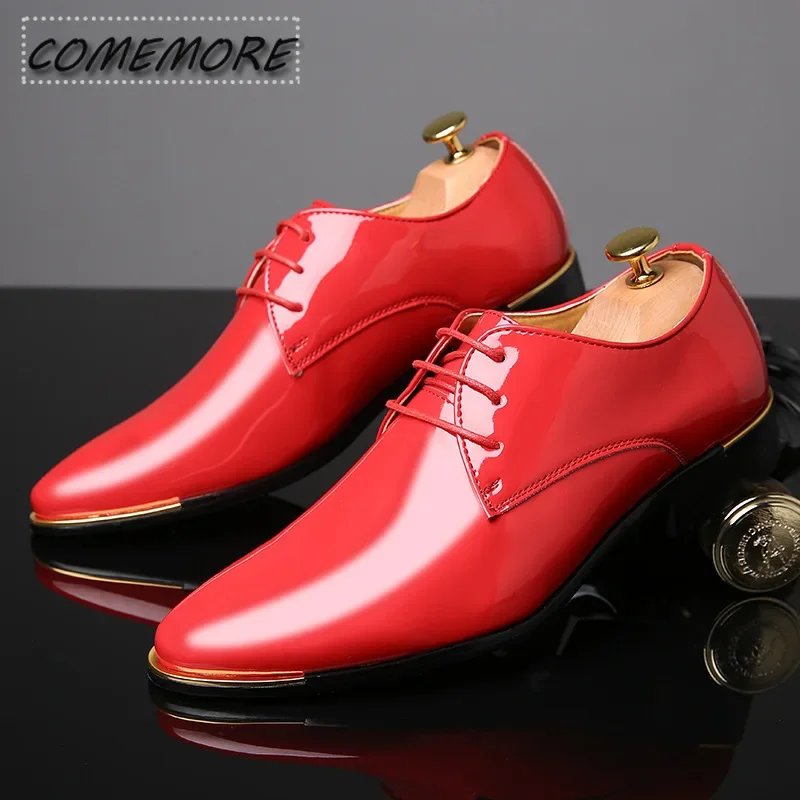 

Formal Shoes Men Classic Patent Leather PU Wedding Shoes Men's Office Men Dress Pointed Toe Fashion Business Large Size Non-slip