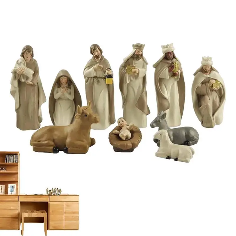 

Nativity Figures Set 10pcs Portable Christmas Nativity Figure Set Multifunctional Resin Nativity Scene Statues Christ Birth Of
