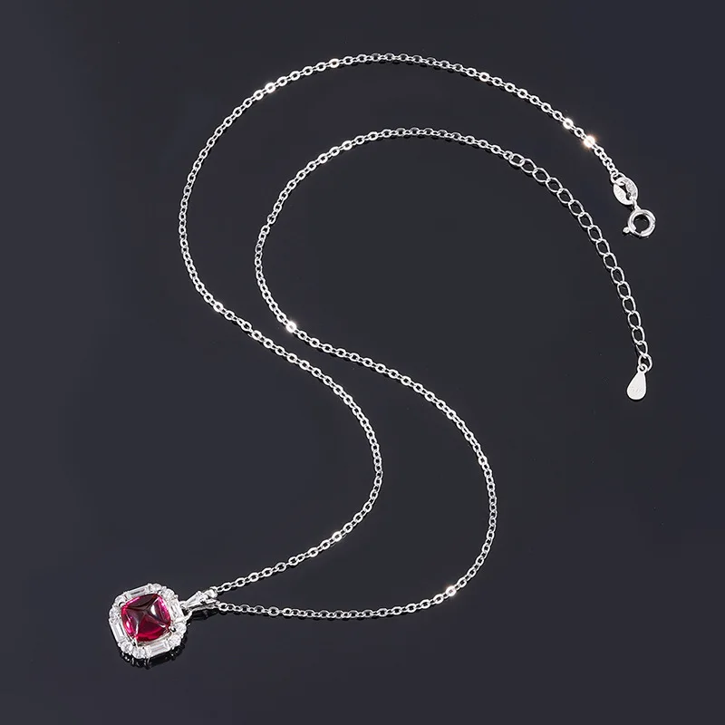 Jewelry S925 Silver Hot Selling Colorful Emerald Sapphire Ruby Diamond Pendant Necklace 8*8 Jade