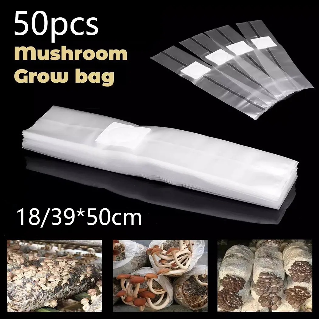 

50Pcs 39*50cm Mushroom Spawn Grow Bag 0.08mm Substrate High Temp Pre Sealable Grow Bags For Garden Fungus Grow Bags Tools