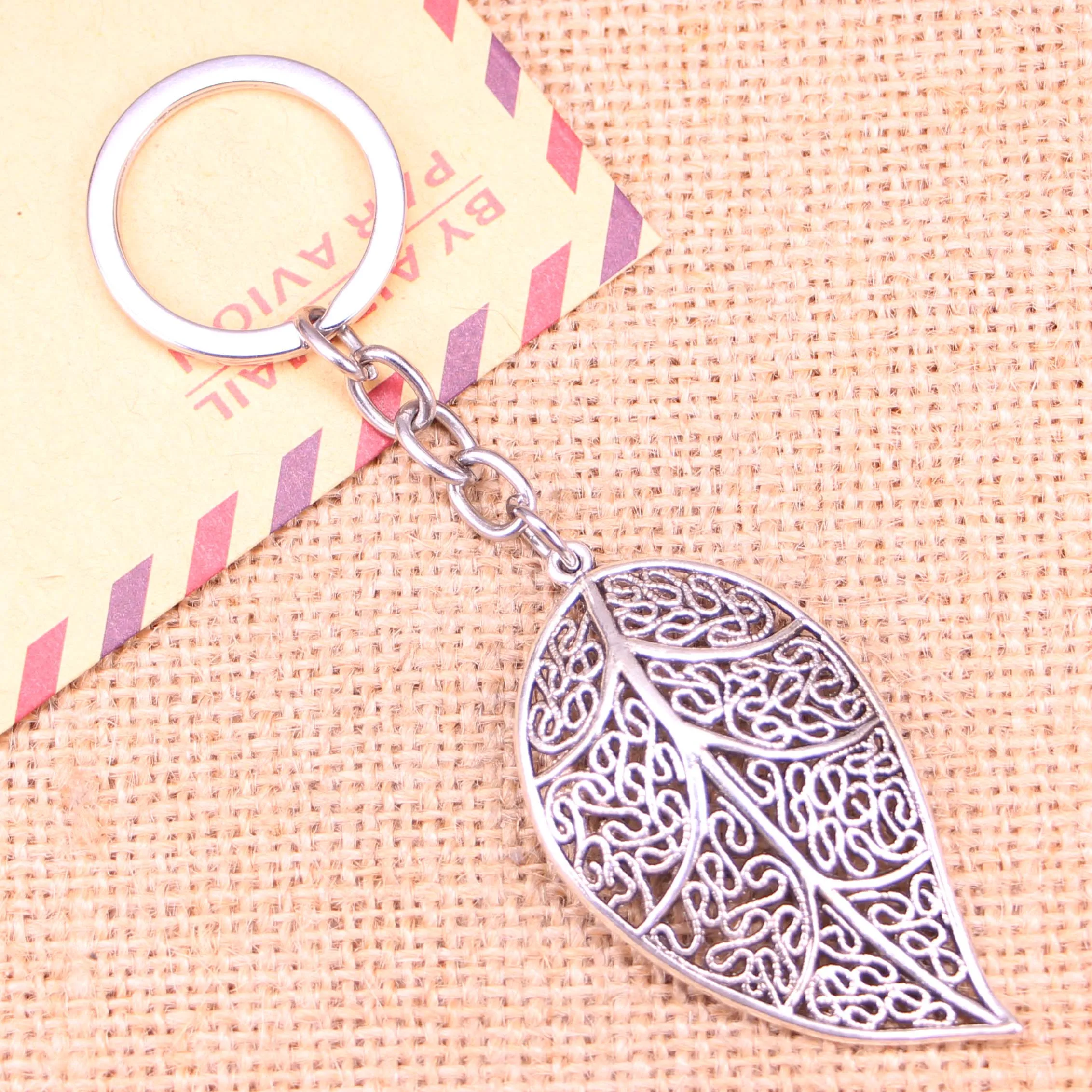 Новинка, модный брелок 57x31 мм, подвеска в виде листа, мужская бижутерия «сделай сам», брелок для автомобильного ключа, сувенирный держатель для подарка