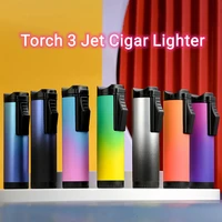 new windproof metal gas butane 3 jet lighter powerful triple torch cigar gun lighter refill blue flame smoking gadgets promotion