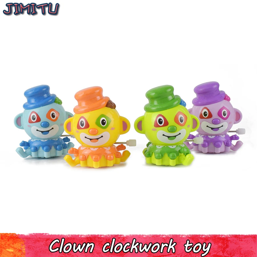 

1Pcs Random Color Clown Wind Up Toys Plastic Lovely Clockwork Universal Wheel Dancing Cartoon Figures Toys for Kids Classic Toy