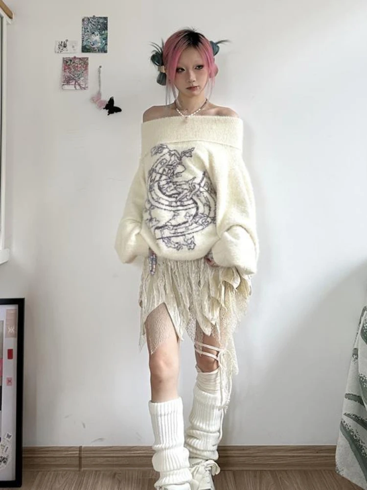 Женский свитер в стиле преппи Y2k жаккардовые пуловеры с высоким воротником