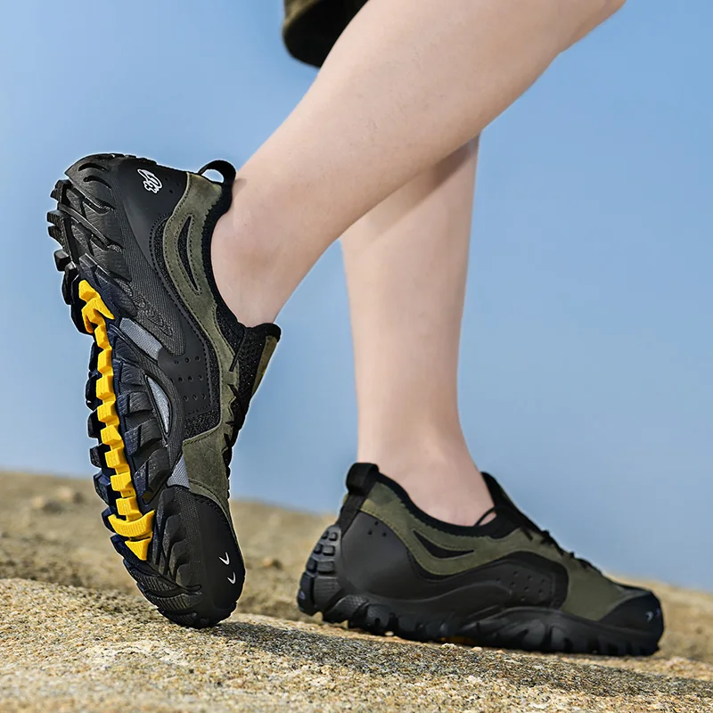 JIEMIAO Summer Men's Hiking Shoes Mesh Breathable Outdoor Men Sneakers Non-Slip Mountain Climbing Trekking Shoes