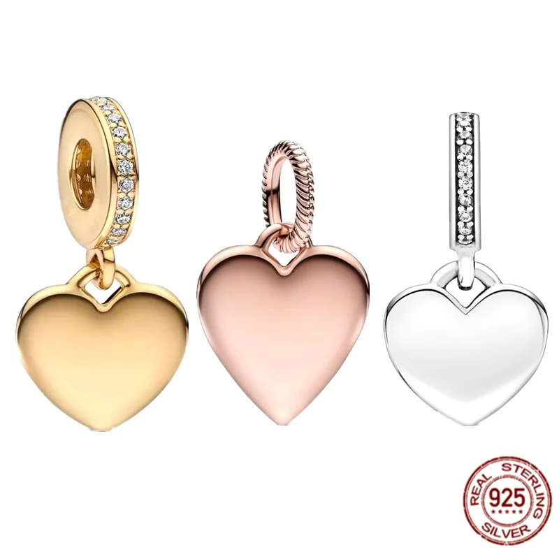 2023 NEW Engravable Heart Tag Dangle Pendant Charm Bead 925 Sterling Silver Fit Original Pandora Bracelet Jewelry Gift For Women