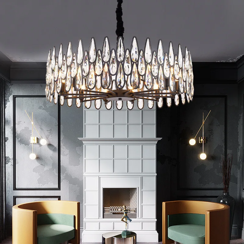 

Led Art Chandelier Pendant Lamp Light Post Modern Luxury Golden Crystal Fixtures Living Room Ceiling Decoration Interior