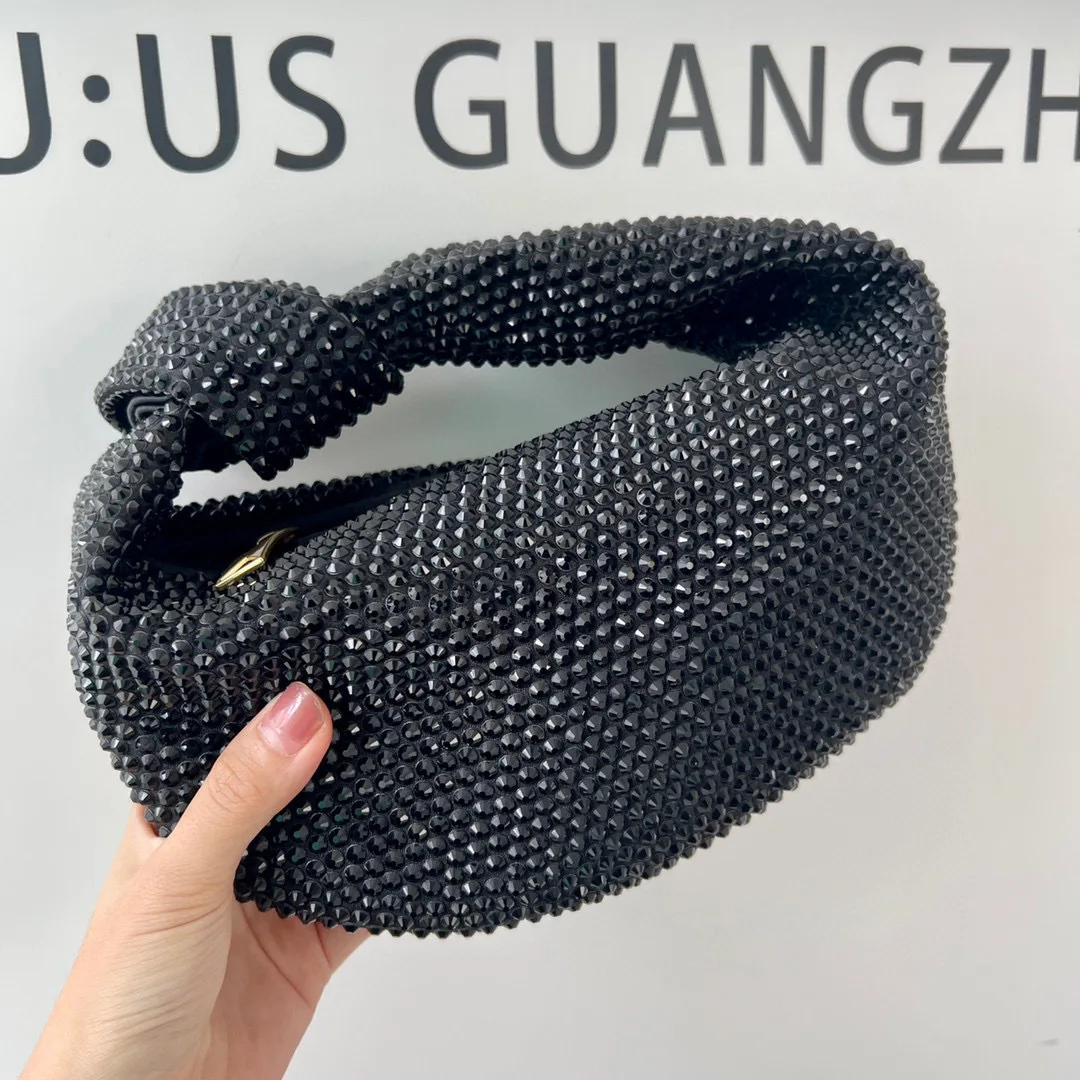 Luxury Designer Knotted Crsytal Rhinestone Diamond Cloud Bag Women's Handbag Bling Shiny Evening Bag Dinner Party Clutch Purse