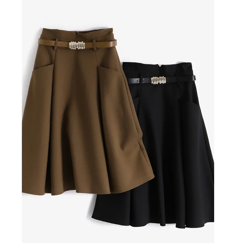

Autumn Winter Casual Solid Skirt Women New Retro Skirt All-match High Waist Midi-length Skirt RYXLYQ206
