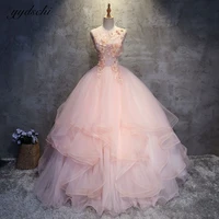 charming pink ball gown sleeveless tulle appliques tiered evening dresses quinceanera shiny crystal beaded party prom gowns 2022