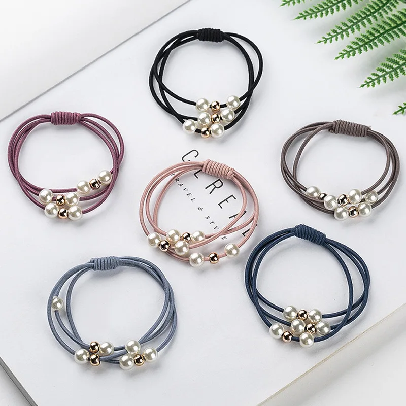 Простые эластичные резинки для волос с имитацией жемчуга в Корейском стиле