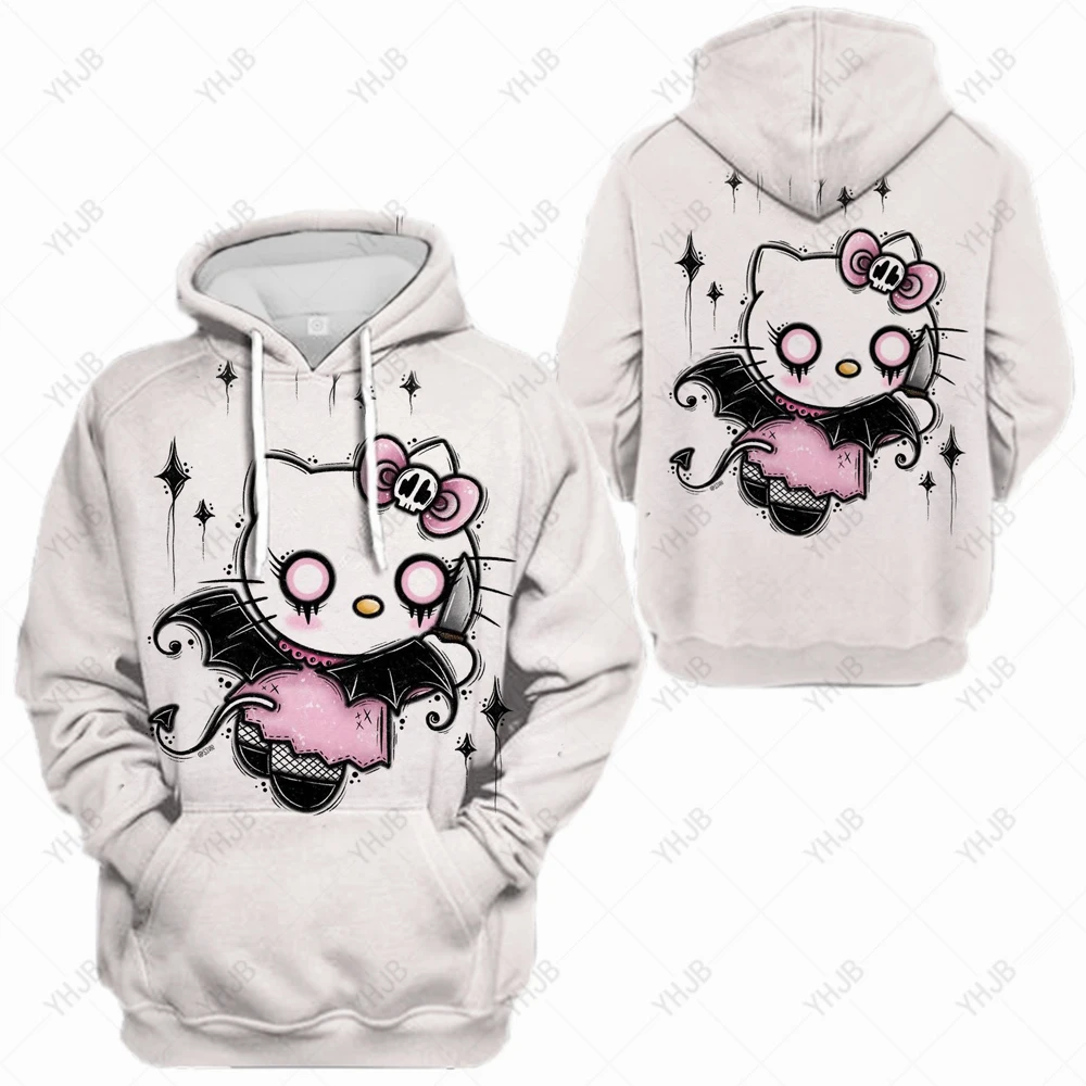 

Kawaii Hello Kitty Hooded Women Sweater Anime Kt Cat Graffiti Hoodie Y2K High Street Jacket Coat Fashion Loose Clothes for Girl