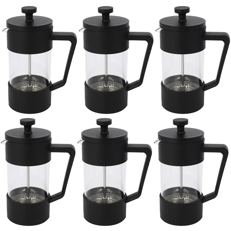 

6X French Press Coffee & Tea Maker 12Oz, Thickened Borosilicate Glass Coffee Press Rust-Free And Dishwasher Safe,Black