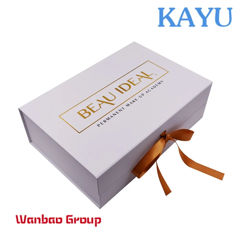 Wholesale Custom Large Luxury Handbag Cosmetics Packaging Magnetic Folding Gift Paper Box Packaging with Ribbon Handles